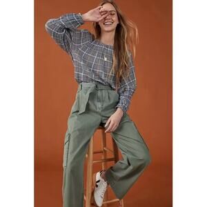 Anthro Pilcro Shari Plaid Smocked Blouse Cottagecore Boho Top Sz M